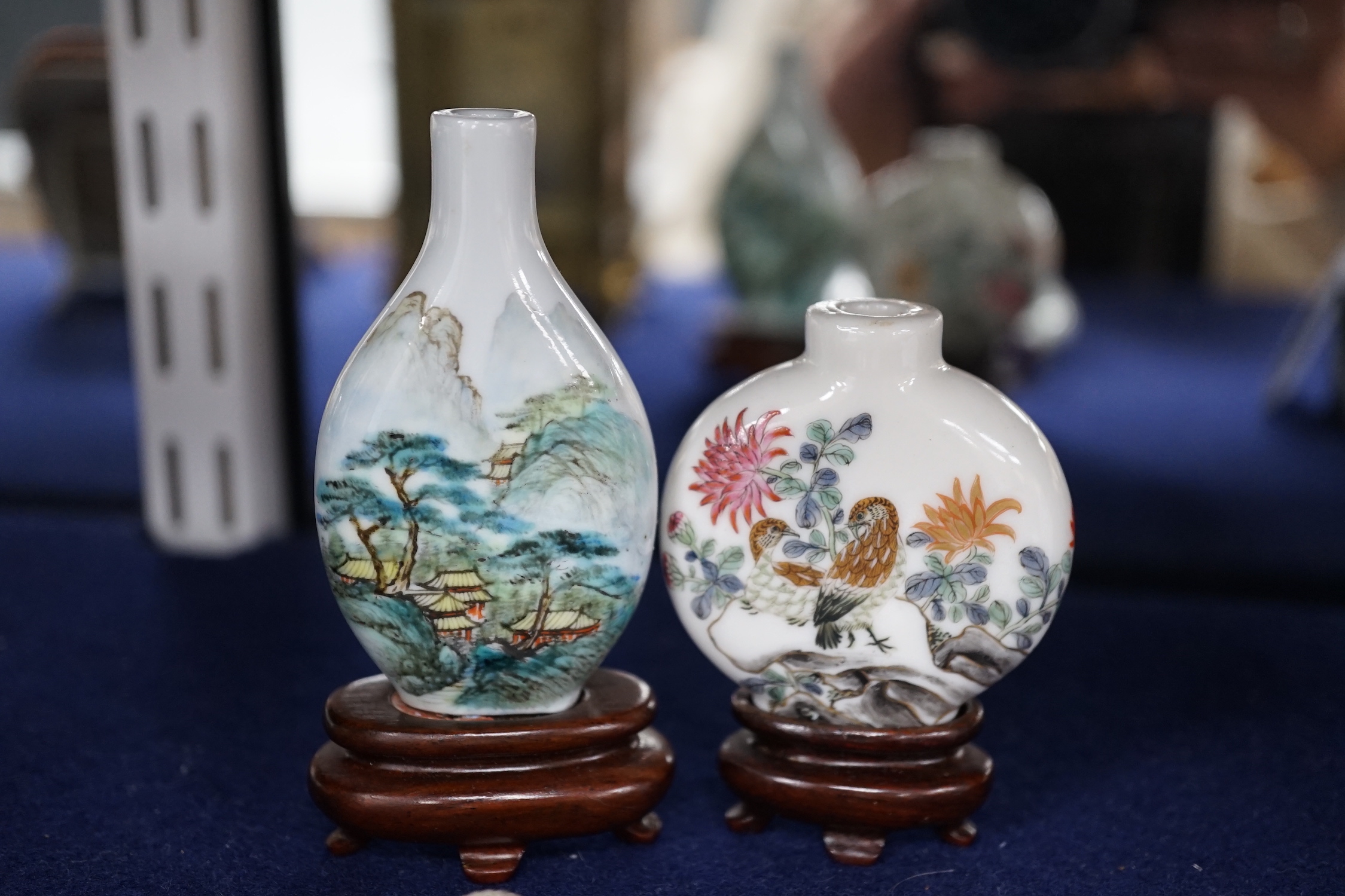 Four Chinese enamelled porcelain snuff bottles, Qing and later